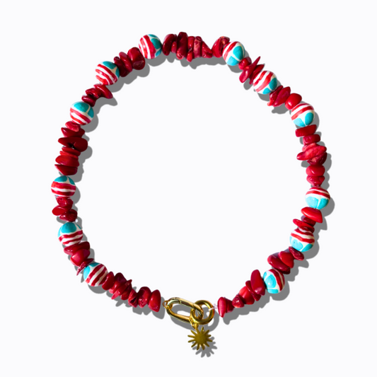 Collar Corales Rojo y Cuentas Pintadas
