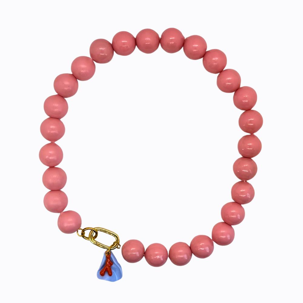 Collar Color Pop Rosado Pastel con Colgante de Coral Naranjo