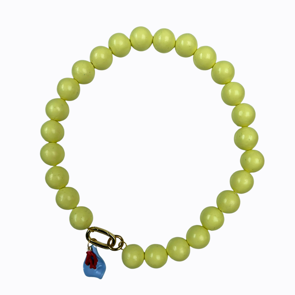 Collar Color Pop Amarillo Pastel con Colgante de Coral Rojo