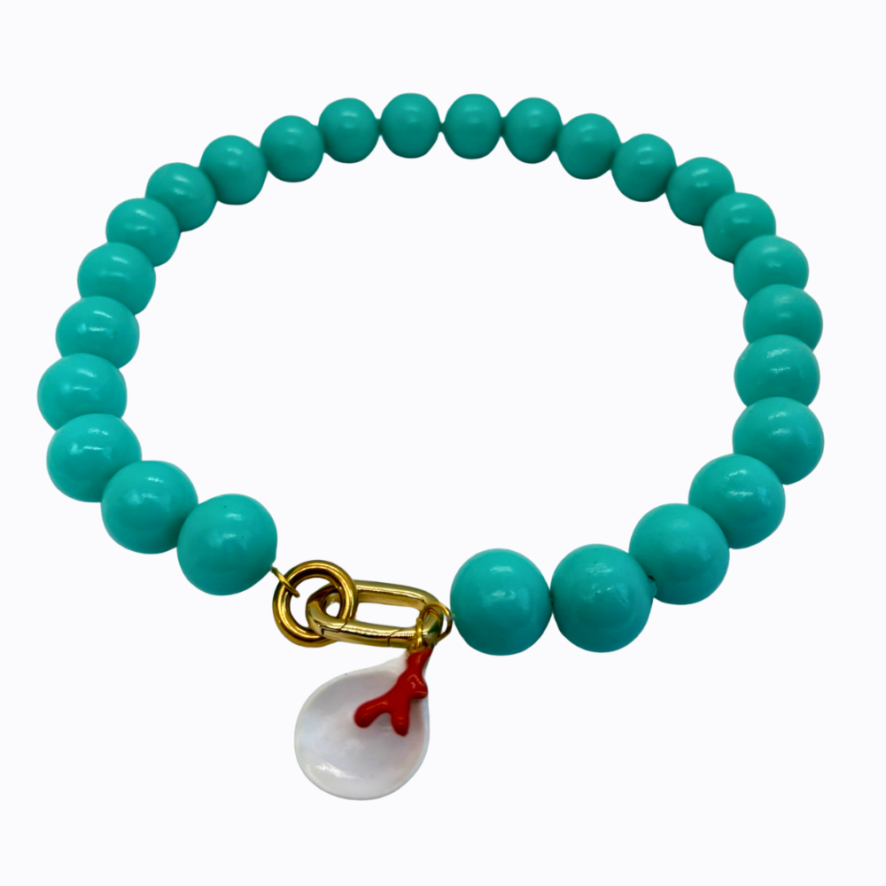 Collar Color Pop Celeste con Colgante de Coral Naranjo