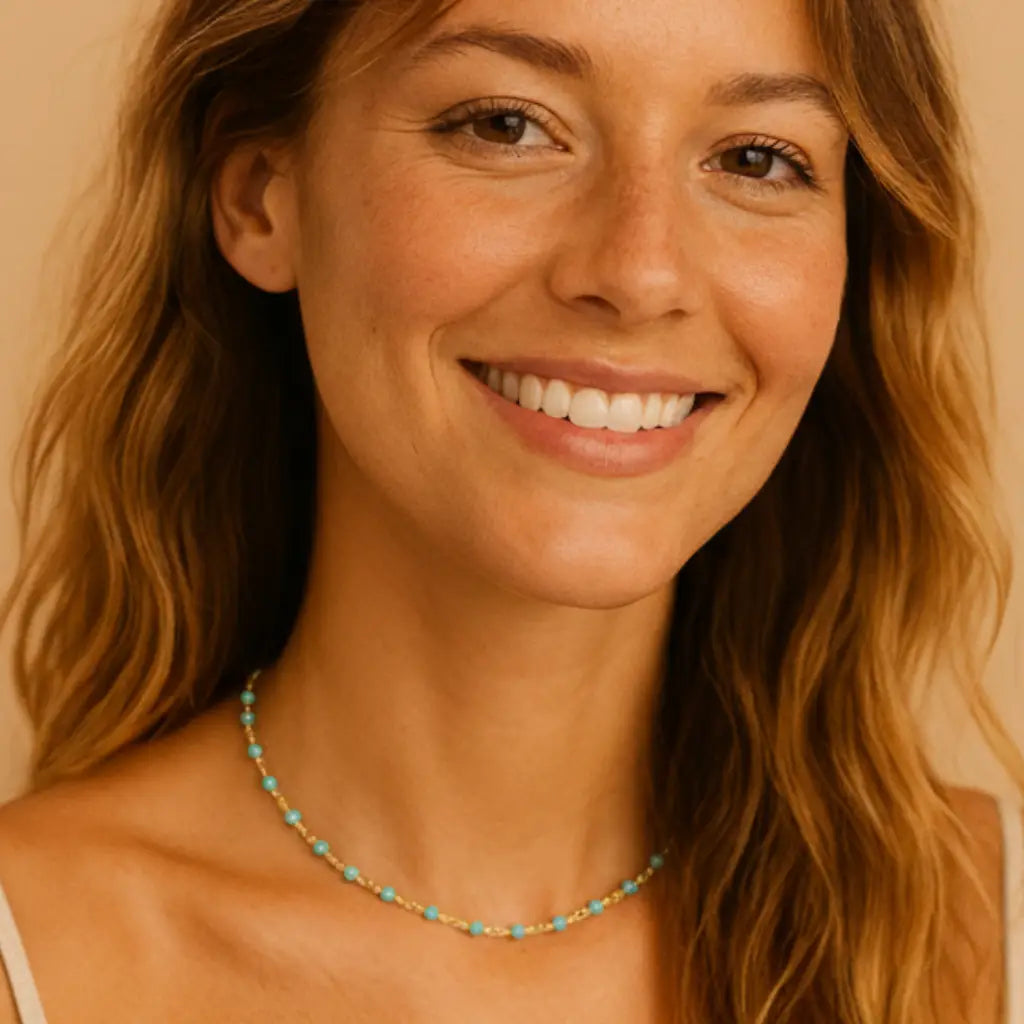 Collar Chocker Amazonita Oro 18k