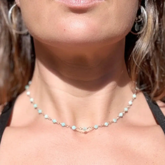 Collar Chocker Amazonita Oro 18k